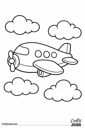 Cartoon plane flying clouds