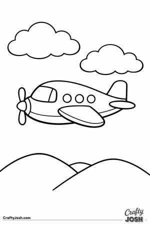 Cartoon plane over hills