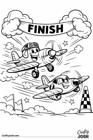 Cartoon plane race finish line