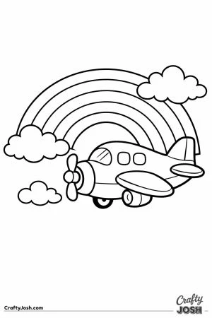 Cartoon plane rainbow sky