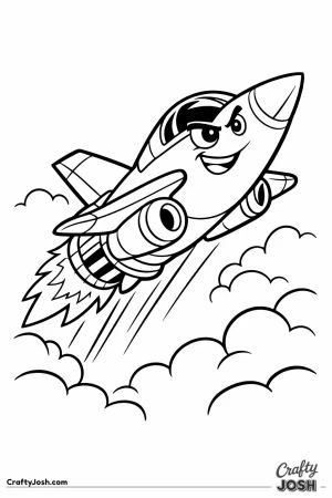 Cartoon rocket plane flying