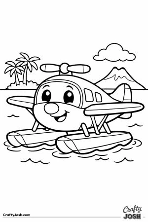 Cartoon seaplane on water