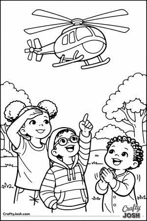 Children watching helicopter in park