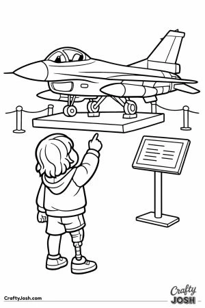 Fighter jet museum child looking up