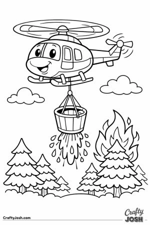 Firefighting helicopter dropping water forest
