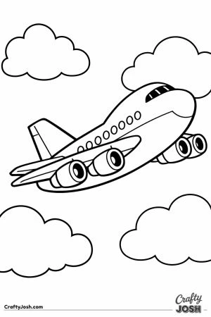 Jumbo jet flying among clouds preschool