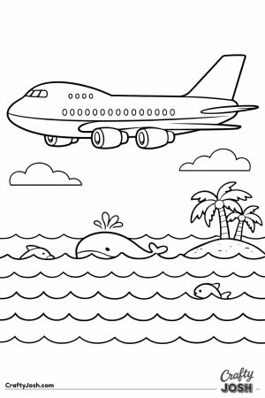Jumbo jet flying over ocean