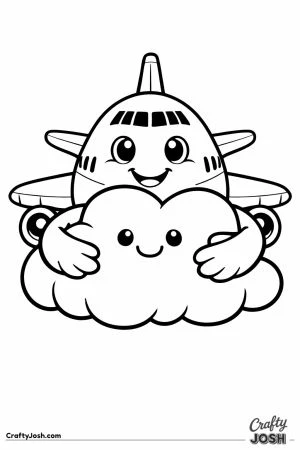Jumbo jet hugging cloud cartoon