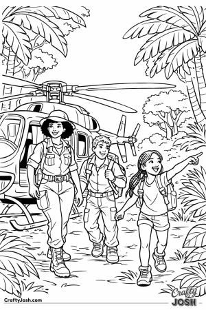 Jungle expedition helicopter landing clearing