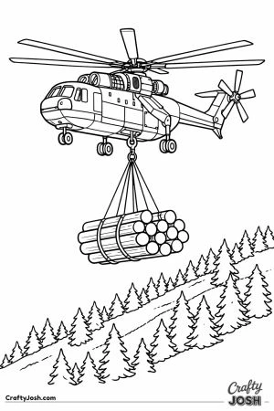 Logging helicopter carrying timber forest