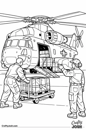 Military transport helicopter loading airbase