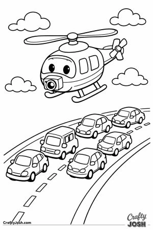 Traffic helicopter above road jam