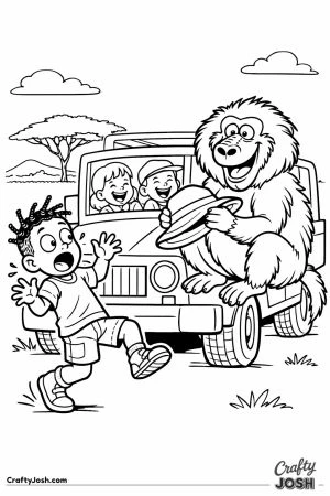 Baboon stealing hat from safari jeep