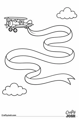 Biplane with a long curling streamer trailing behind