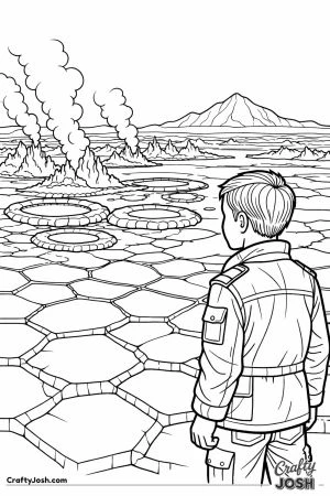 Boy at danakil salt flat cracked ground