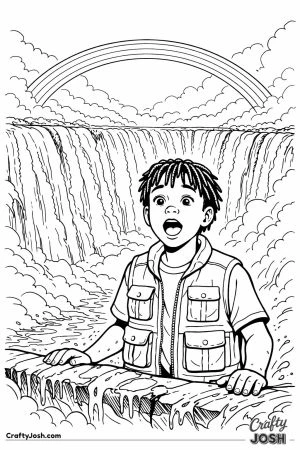 Boy at victoria falls with rainbow mist
