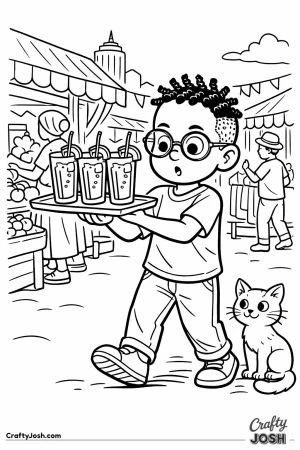 Boy balancing juice tray at nairobi market