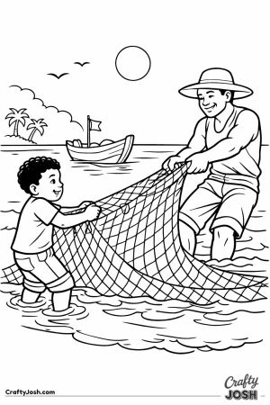 Boy helping fisherman haul net ghana beach