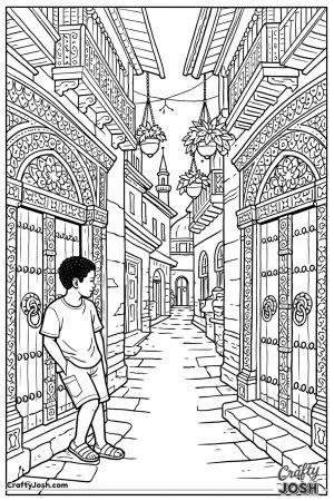 Boy in stone town zanzibar carved doorway