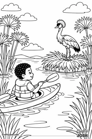 Boy kayaking through papyrus reeds lake victoria