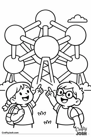 Brussels atomium children pointing