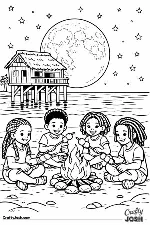 Children around beach fire mozambique night