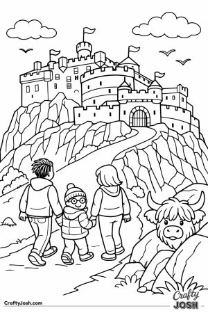Edinburgh castle highland cow family