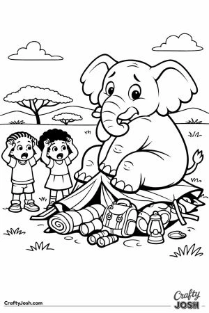 Elephant sitting on squashed safari tent