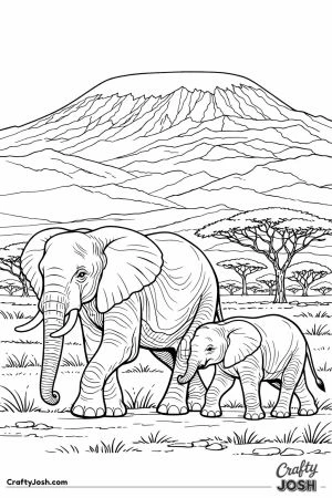 Elephants walking with kilimanjaro behind