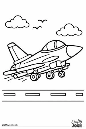 Eurofighter typhoon cartoon taking off from runway for toddlers
