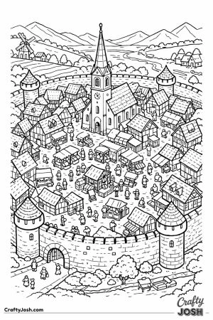 European medieval walled town birds eye