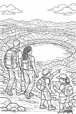 Family hiking at ethiopian crater lake