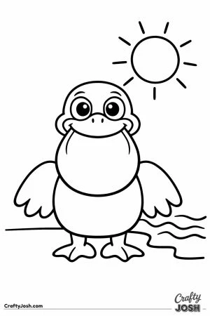Friendly pelican with big beak pouch