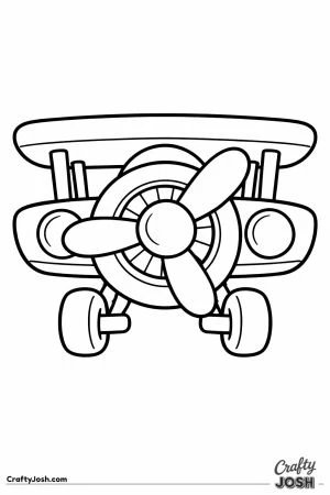 Front view of a chunky cartoon biplane with large propeller