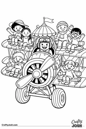 Giant flying circus biplane with passengers on the wings