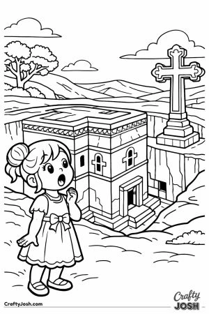 Girl amazed at lalibela rock church