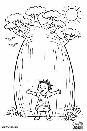 Girl hugging giant baobab tree