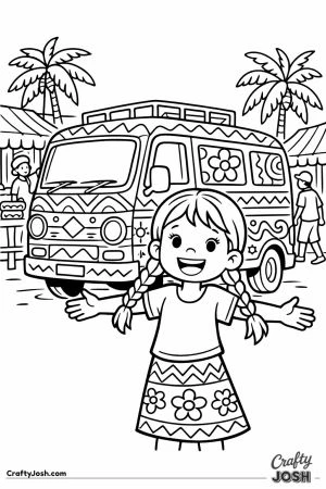 Girl in front of painted bus lagos market