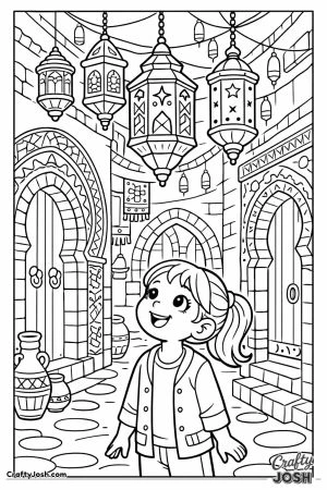 Girl in medina alley with lanterns