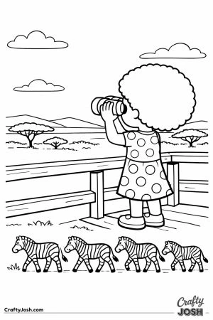 Girl on viewing platform watching zebras