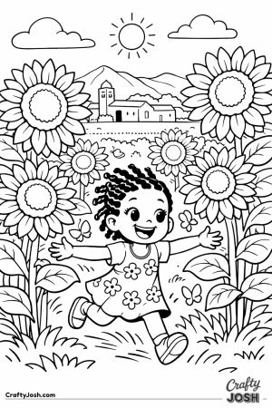 Girl running through moroccan sunflower field