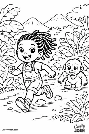Girl running with gorilla infant rwanda