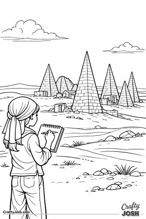 Girl sketching meroe pyramids sudan
