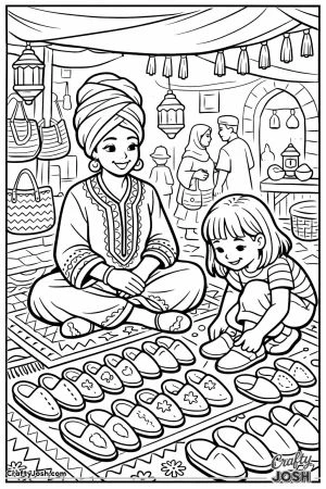Girl trying on slippers at marrakech market
