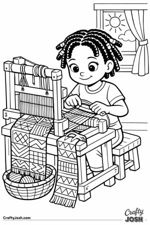 Girl weaving kente cloth at loom