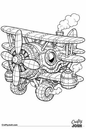 Imaginative steampunk biplane with pipes and boilers