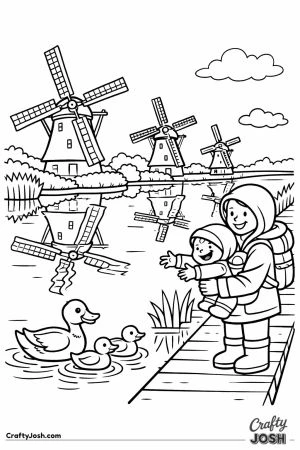 Kinderdijk windmills canal family