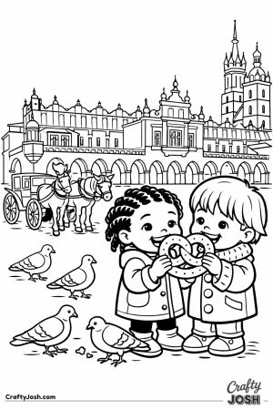 Krakow old town square children pretzel