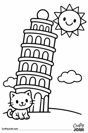 Leaning tower pisa simple cat
