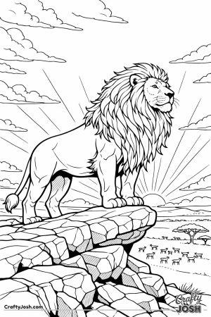 Lion on rocky outcrop dawn savanna